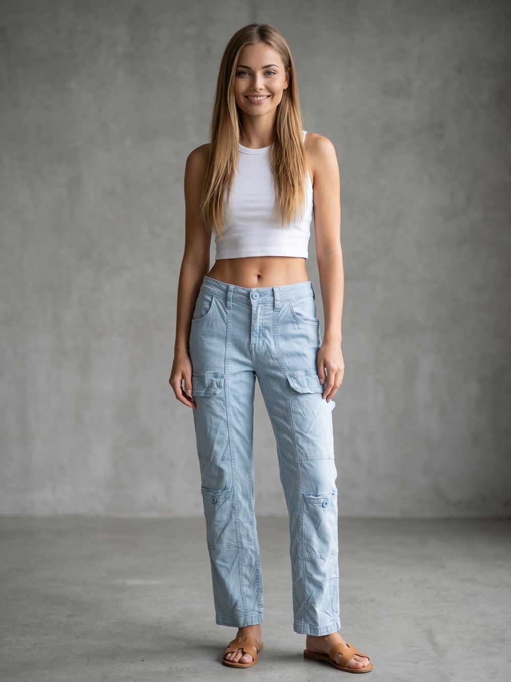 🌻NEW w/tag LOVEGEN Light Blue Cargo Pant Straight Leg Utility Multi-Pocket 3/27